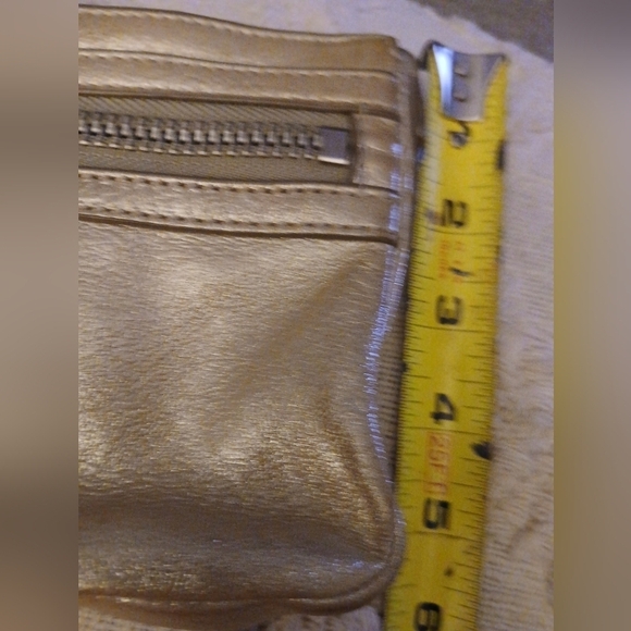 Fossil Metallic Gold Small Crossbody Purse Zip Closure Shoulder Bag Leather - Picture 9 of 9
